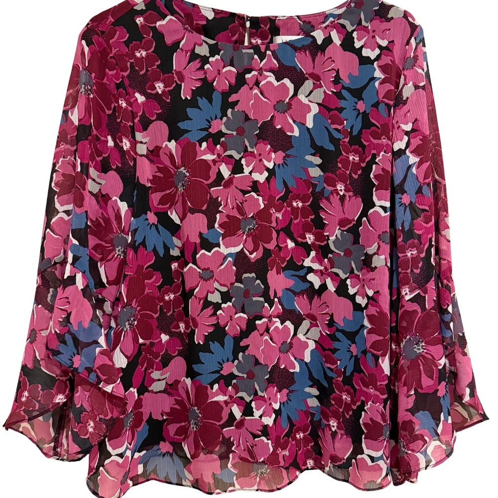 Kasper Floral Blouse with Ruffle Sleeves | Large